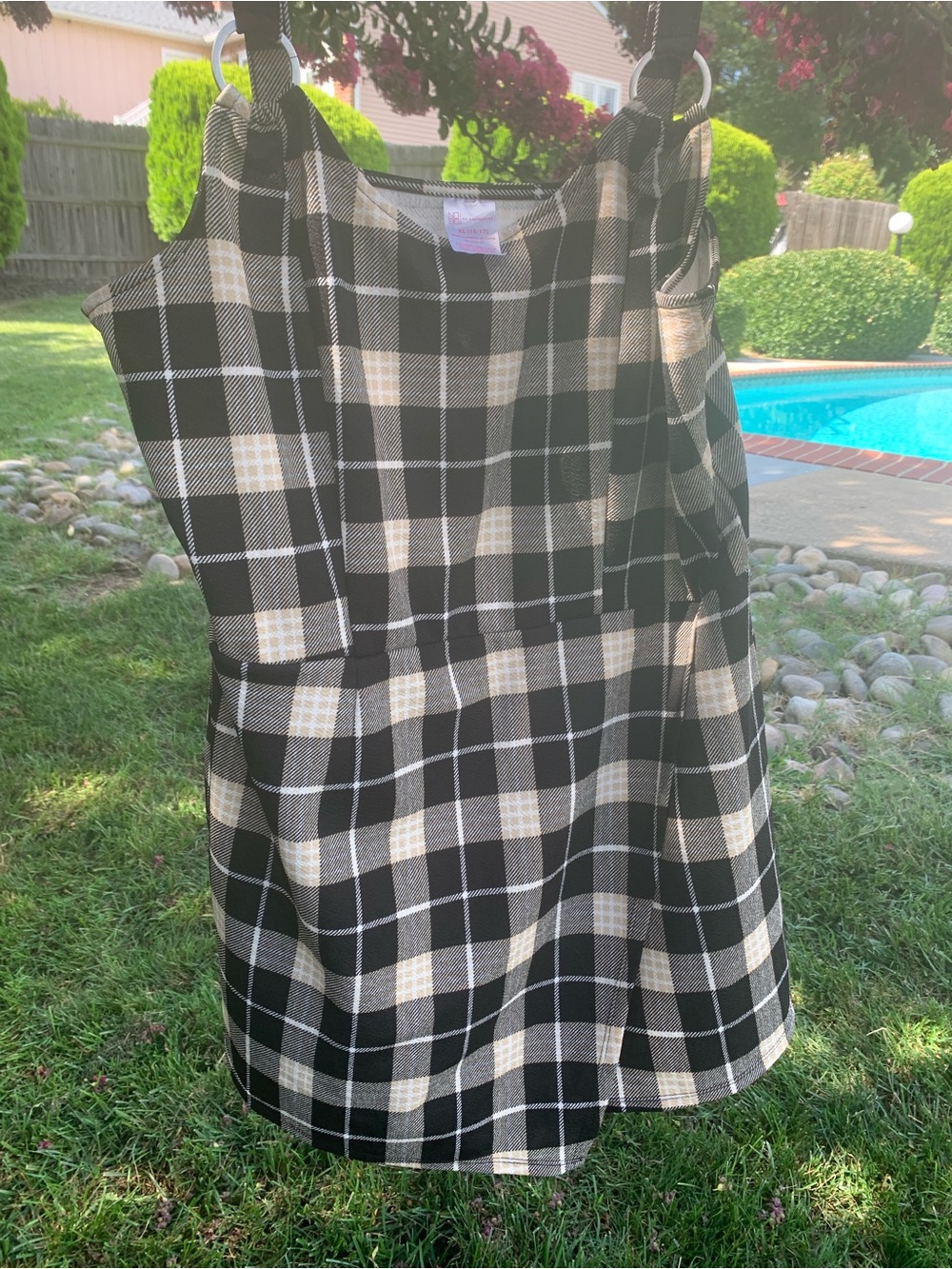 Ladies Black and Cream Plaid Skort Jumpsuit